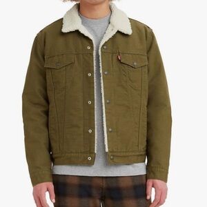 Levi's Men's Sherpa Lined Trucker Jacket (Dark Olive) M